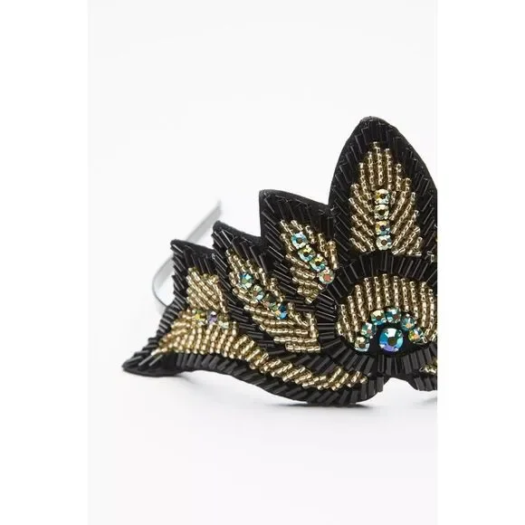 Free People Fan The Flames Tiara Embellished Headband Gold / Black - Picture 1 of 4